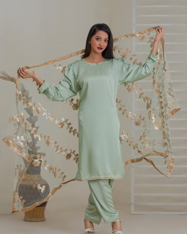 Luxury Silk Ensemble with Exquisite Gota Work farshi shalwar