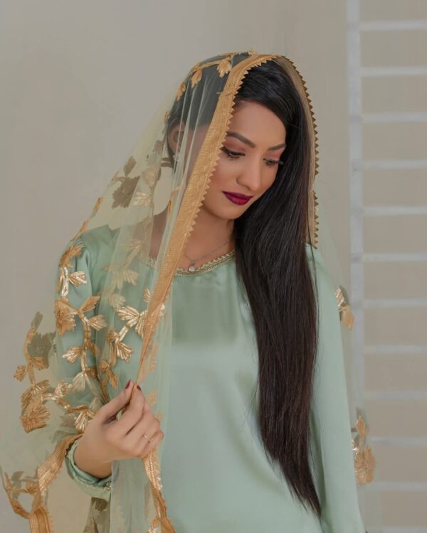 Luxury Silk Ensemble with Exquisite Gota Work farshi shalwar - Image 2