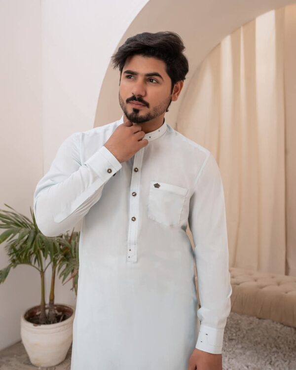 Light Blue Wash & Wear Kameez Shalwar - Image 5