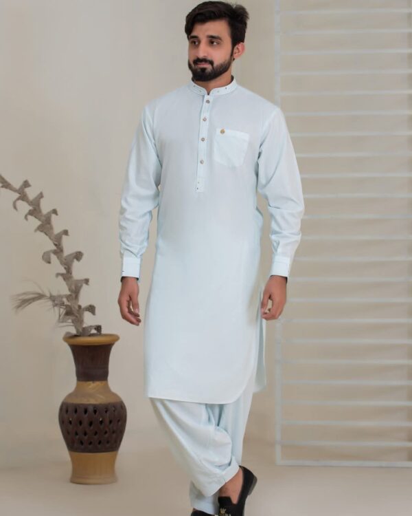 Light Blue Wash & Wear Kameez Shalwar - Image 6