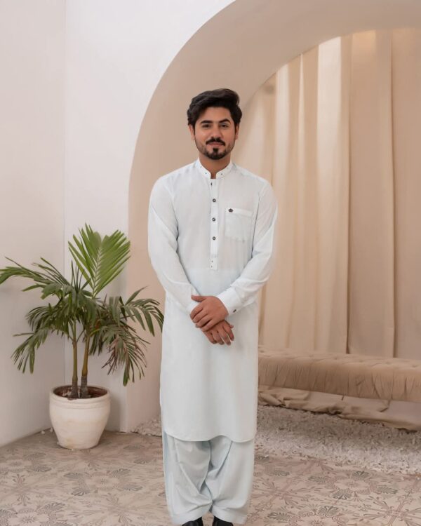 Light Blue Wash & Wear Kameez Shalwar - Image 3