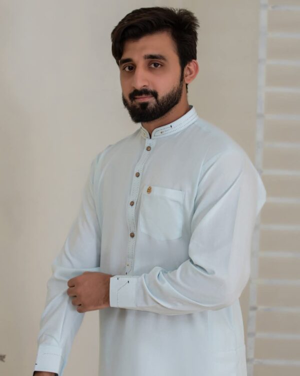 Light Blue Wash & Wear Kameez Shalwar - Image 4