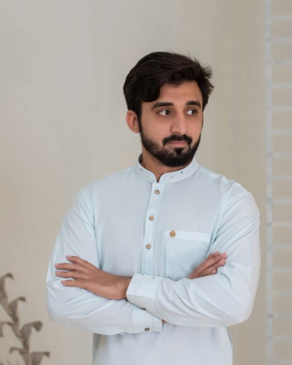 Light Blue Wash & Wear Kameez Shalwar - Image 2