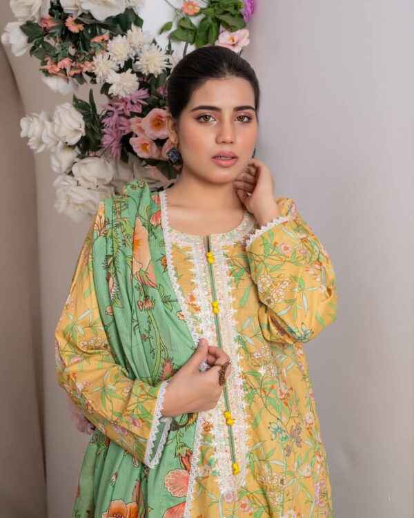 Premium Lawn Neck Embroidery with 4-Side Luxury Lace Dupatta - Image 5