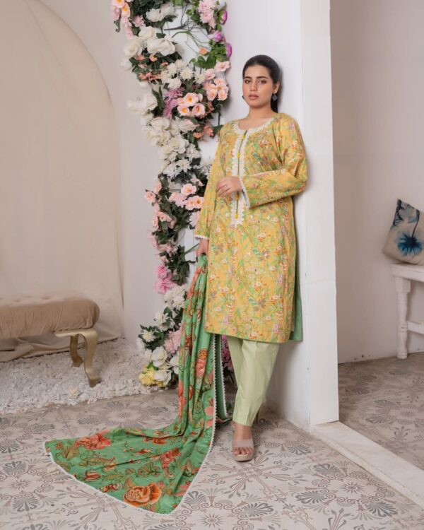 Premium Lawn Neck Embroidery with 4-Side Luxury Lace Dupatta - Image 7